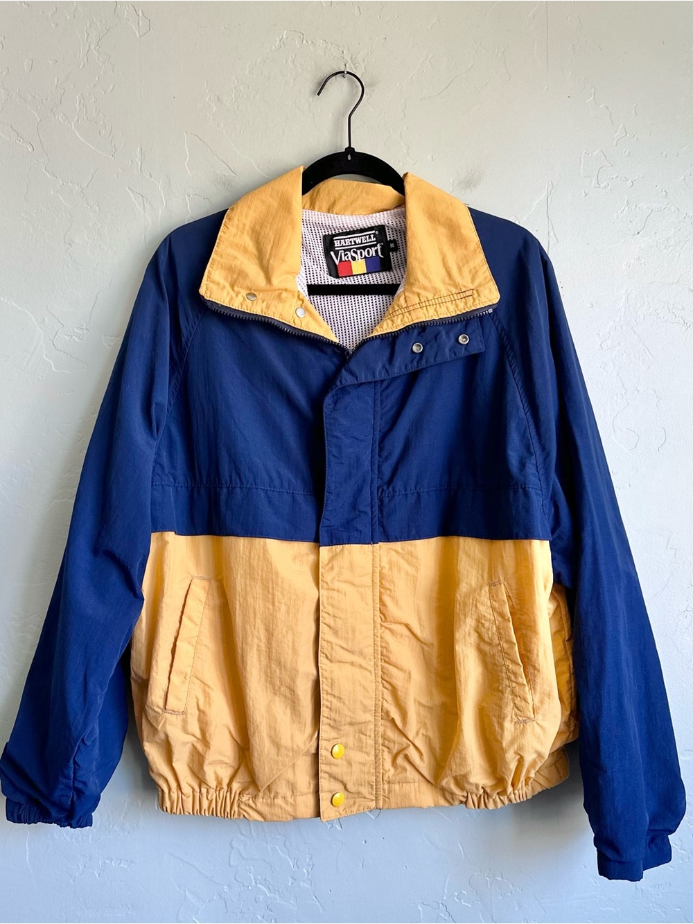 Vintage 90’s Hartwell Men’s Navy Yellow Colorblock Windbreaker Jacket Medium